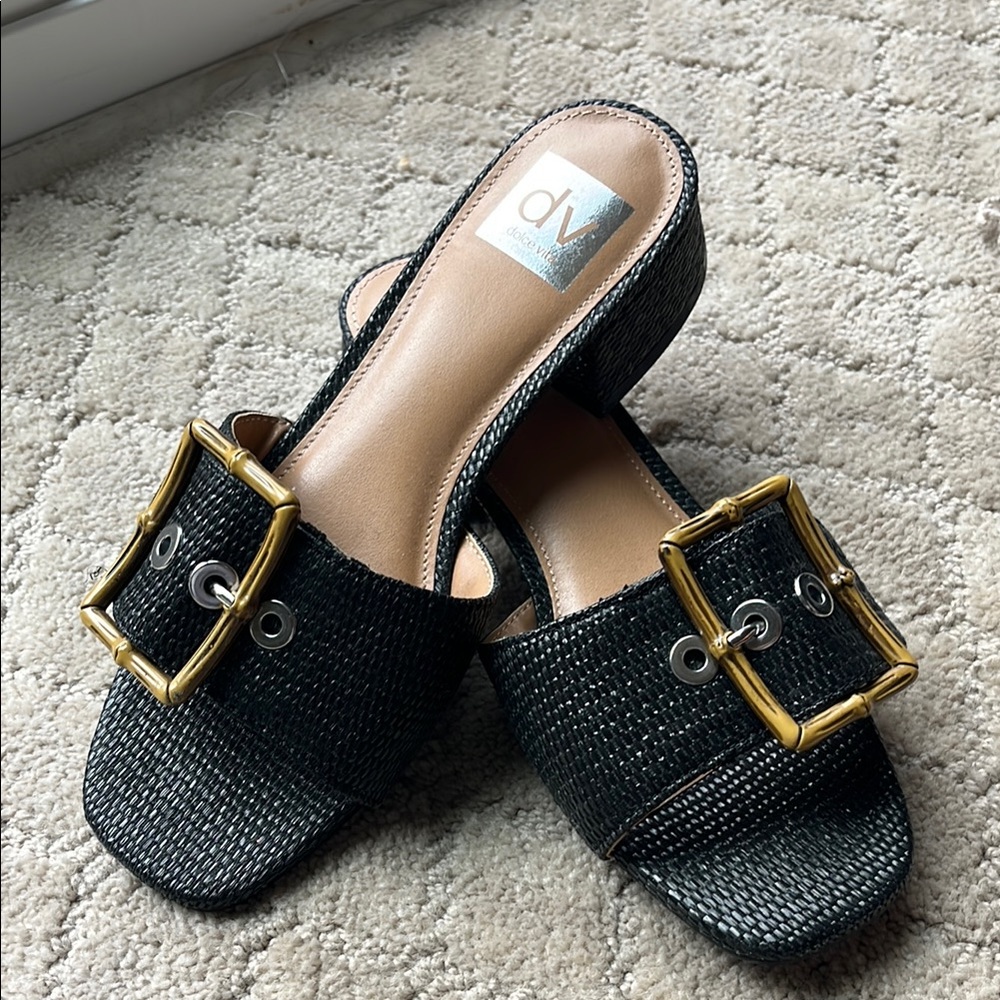 DV by Dolce Vita Women's Black Slide Sandals with Gold Buckle